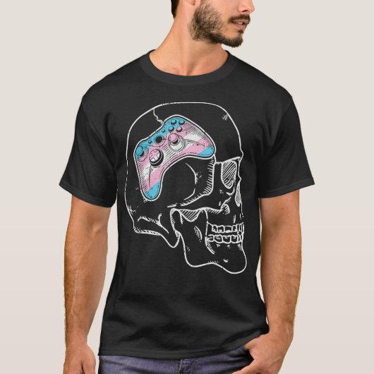 VideoGame Controller Transgender Pride Skull LGBTQ T-shirt (Voorkant)