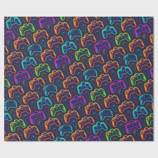 videogame controllers neon cadeaupapier (Vlak)