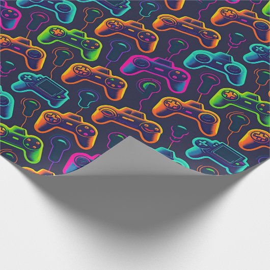 videogame controllers neon cadeaupapier (Hoek)