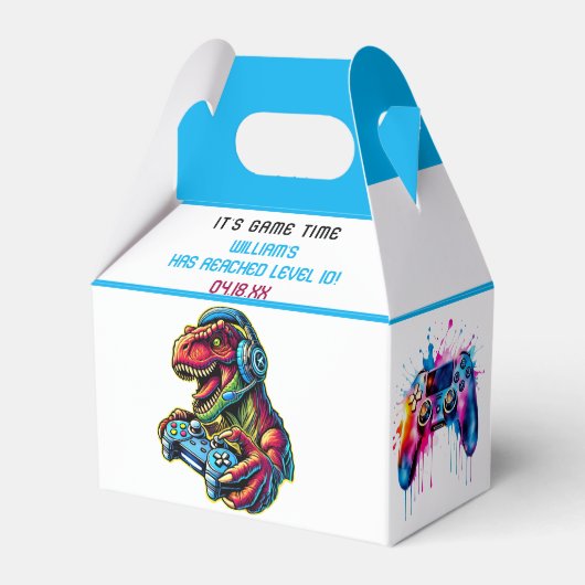 Videogame Dinosaur Gaming Verjaardagsfeest Bedankdoosjes (Achterkant)