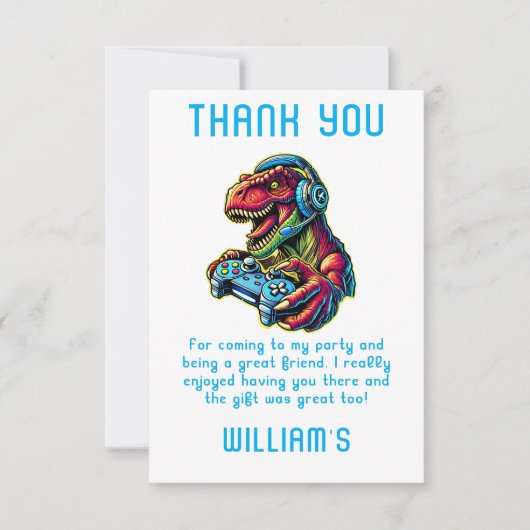 Videogame Dinosaur Gaming Verjaardagsfeest Bedankkaart (Voorkant)