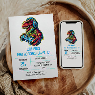 Videogame Dinosaur Gaming Verjaardagsfeest Kaart