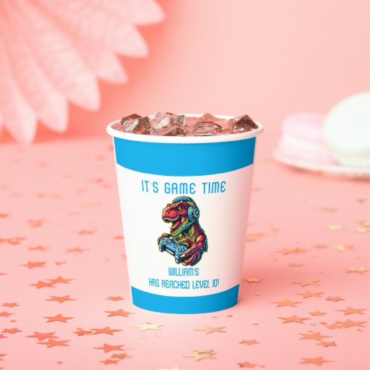 Videogame Dinosaur Gaming Verjaardagsfeest Papieren Bekers (Insitu)