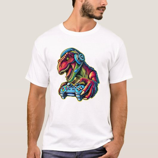 Videogame Dinosaur Gaming Verjaardagsfeest T-shirt (Voorkant)