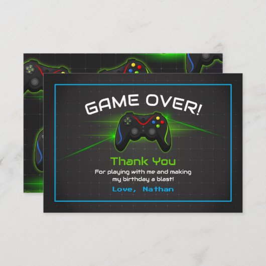 Videogame Kinderen Verjaardag Bedankkaart (Voorkant / Achterkant)