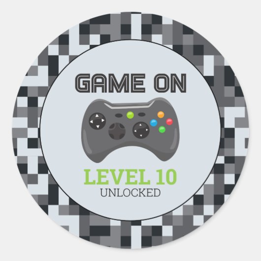 Videogame Level Up Controller Verjaardagsfeestje Ronde Sticker (Voorkant)