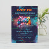 Videogame Neon Game On Level Up Kaart (Staand voorkant)