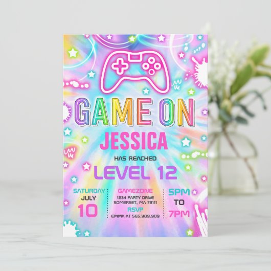 Videogame Neon Game On Level Up Kaart (Staand voorkant)