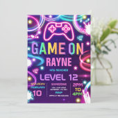 Videogame Neon Game On Level Up Kaart (Staand voorkant)