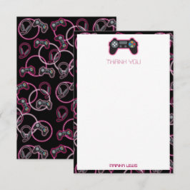 Videogame Neon Roze Meisjes Patroon Kinderen Bedankkaart