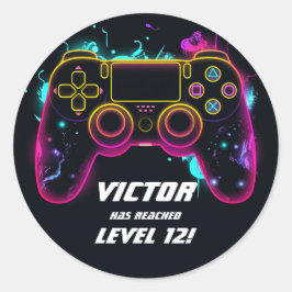 Videogame Niveau Omhoog Gamer Neon Ronde Sticker