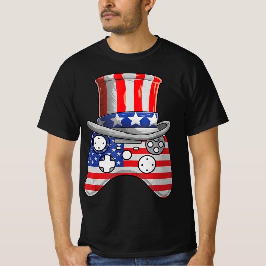 Videogame op 4 juli, oom Sam Pet Game-controller T-shirt (Voorkant)