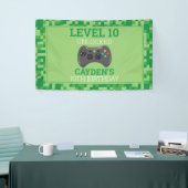 Videogame op Verjaardagsfeestje Groene Pixel Spandoek (Beurs)