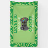 Videogame op Verjaardagsfeestje Groene Pixel Spandoek (Verticaal)