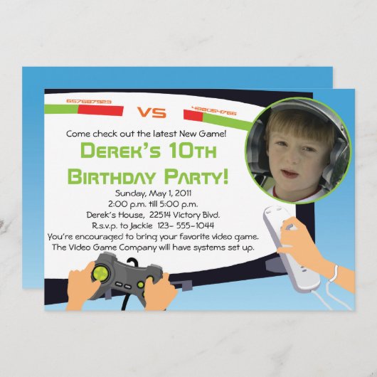 Videogame Party - Persoonlijke uitnodigingen (Voorkant / Achterkant)