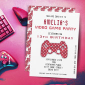 Videogame Party Red Controller Gaming Birthday Kaart