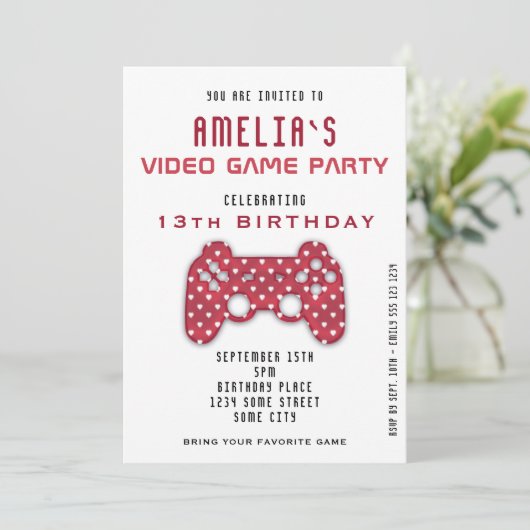 Videogame Party Red Controller Gaming Birthday Kaart (Staand voorkant)