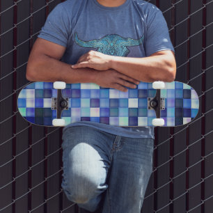 Videogame Pixels Blauw Vierkant Patroon Persoonlijk Skateboard