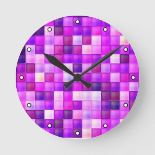 Videogame Pixels Roze Vierkant Patroon met Stippen Ronde Klok