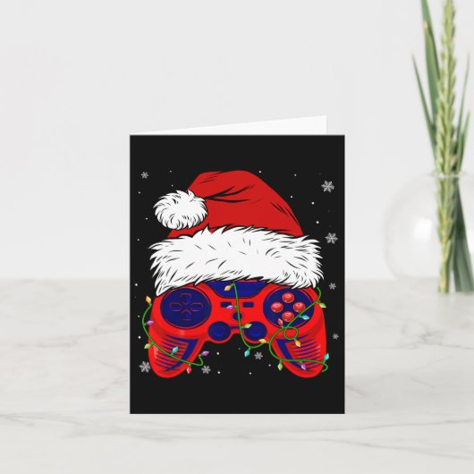 Videogame Santa Hat Leuke Kerst Pus Lights Boys Kaart (Voorkant)
