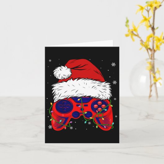 Videogame Santa Hat Leuke Kerst Pus Lights Boys Kaart (Gele Bloem)