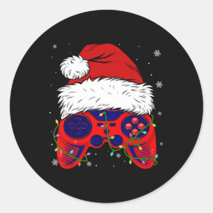 Videogame Santa Hat Leuke Kerst Pus Lights Boys Ronde Sticker