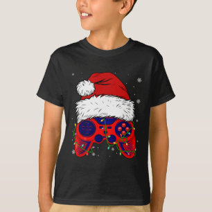 Videogame Santa Hat Leuke Kerst Pus Lights Boys T-shirt