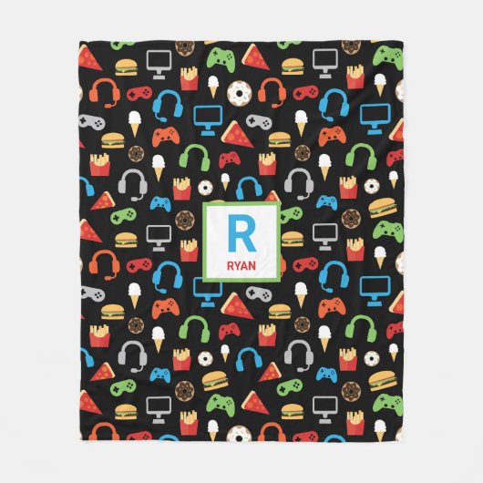Videogame Snacks Partij Kinder gamer Aangepast Fleece Deken (Voorkant)