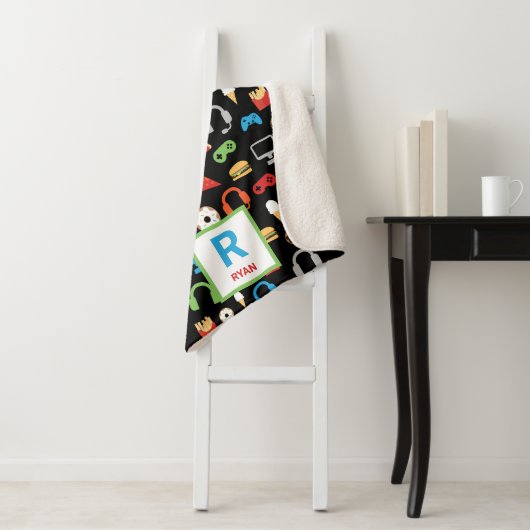 Videogame Snacks Party Kinder Gamer Gepersonalisee Sherpa Deken (In situ)