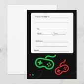 Videogame-uitnodiging invullen kaart (Voorkant / Achterkant)