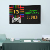 Videogamecontroller Neon Gaming Verjaardagsfeestje Spandoek (Beurs)