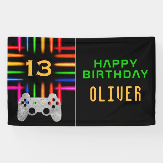 Videogamecontroller Neon Gaming Verjaardagsfeestje Spandoek (Horizontaal)