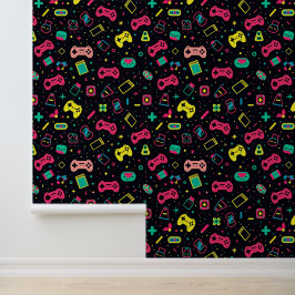Videogamecontrollers en speelgoedpatroon behang