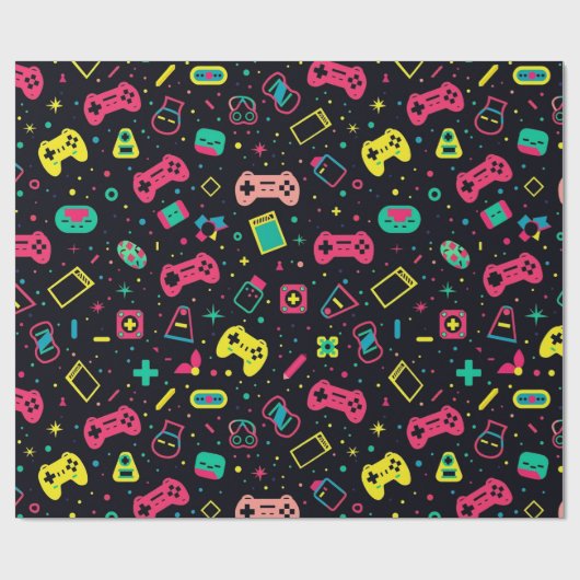 Videogamecontrollers en speelgoedpatroon cadeaupapier (Vlak)