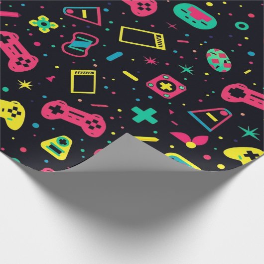 Videogamecontrollers en speelgoedpatroon cadeaupapier (Hoek)