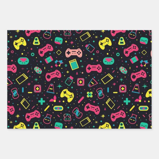 Videogamecontrollers en speelgoedpatroon inpakpapier vel (Voorkant)