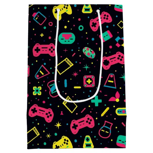 Videogamecontrollers en speelgoedpatroon medium cadeauzakje (Achterkant)