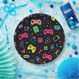 Videogamecontrollers en speelgoedpatroon papieren bordje