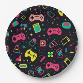 Videogamecontrollers en speelgoedpatroon papieren bordje (Voorkant)