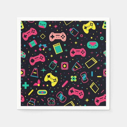 Videogamecontrollers en speelgoedpatroon servet (Voorkant)