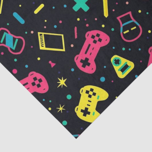 Videogamecontrollers en speelgoedpatroon tissuepapier (Detail)