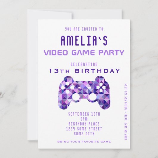 Videogamepartij Paarse controller game Birthday Kaart (Voorkant)