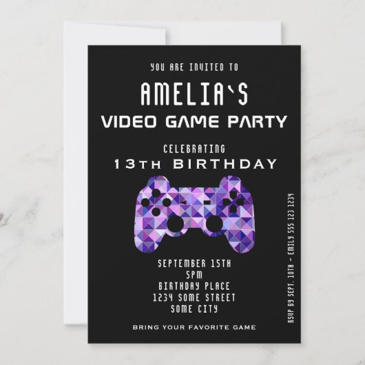 Videogamepartij Paarse controller game Birthday Kaart (Voorkant)