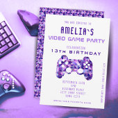 Videogamepartij Paarse controller game Birthday Kaart