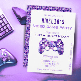 Videogamepartij Paarse controller game Birthday Kaart