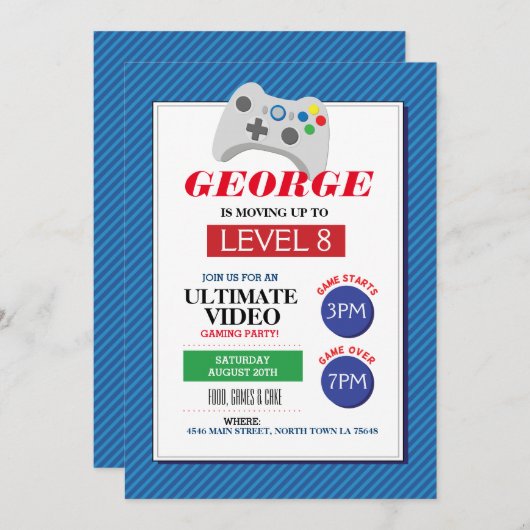 Videogamer Blauwe Rode Vrachtwagens uitnodigen Kaart (Voorkant / Achterkant)