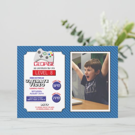 Videogamer Game Blue Red Photo Gaming Kaart (Staand voorkant)