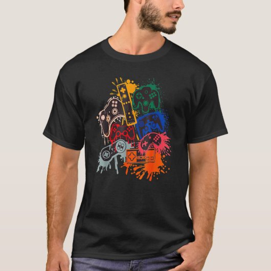 Videogamer Game Controller Colour Splat Mannen T-shirt (Voorkant)