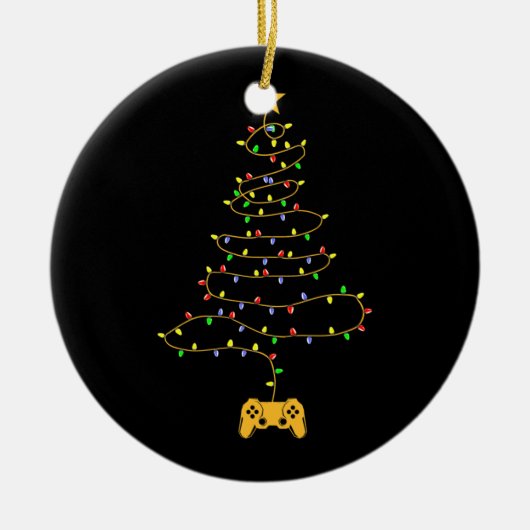 Videogamer kerstboom lampjes voor games Pajama Keramisch Ornament (Voorkant)