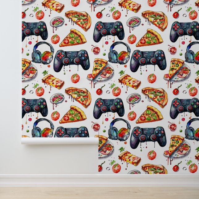 Videogames en pizza behang (Applicatie)
